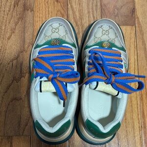 Gucci  Sneakers - Green and Beige with Blue Accents